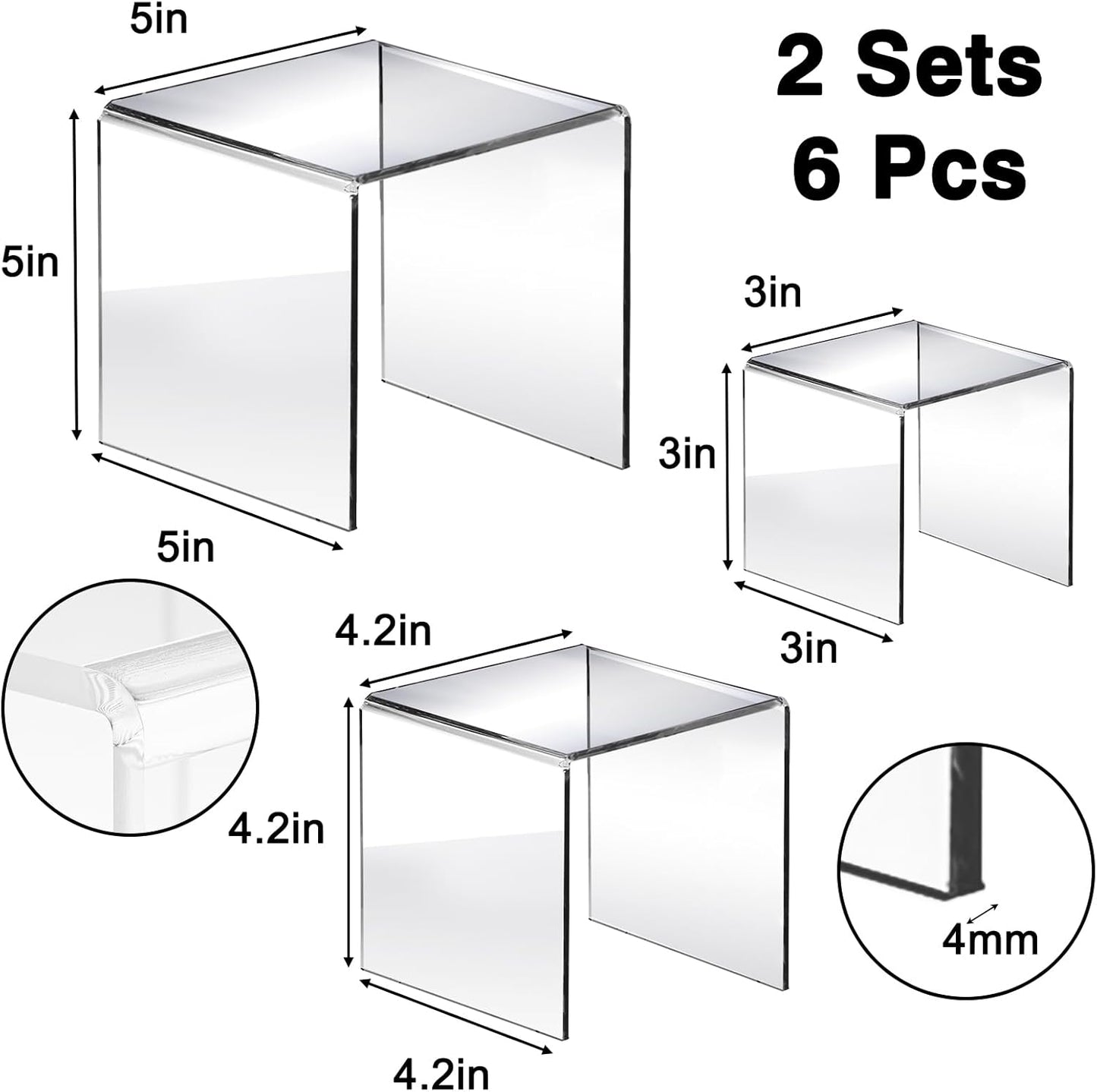 Fixwal 10pcs 2 Set Acrylic Risers for Display Clear Perfume Organizer Stands Acrylic Display Risers for Show Figures, Cupcake, Jewelry, Toys, Perfume and More (Large Size)