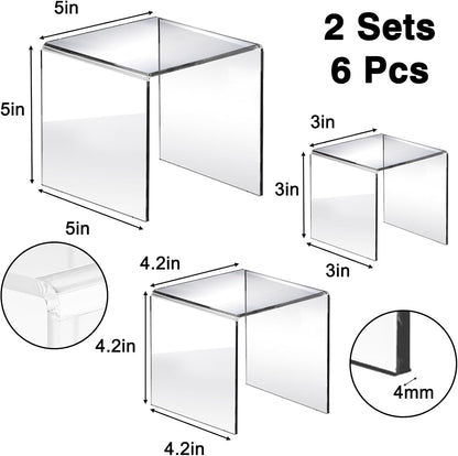 Fixwal 10pcs 2 Set Acrylic Risers for Display Clear Perfume Organizer Stands Acrylic Display Risers for Show Figures, Cupcake, Jewelry, Toys, Perfume and More (Large Size)