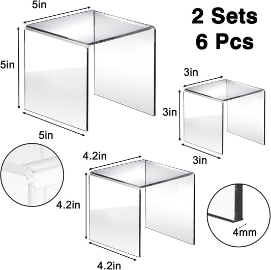 Fixwal 10pcs 2 Set Acrylic Risers for Display Clear Perfume Organizer Stands Acrylic Display Risers for Show Figures, Cupcake, Jewelry, Toys, Perfume and More (Large Size)