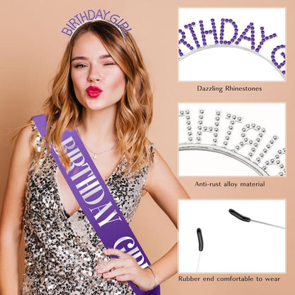 Birthday Sash & Crown for Women - Tiara Headband, Girls' Decorations Accessories