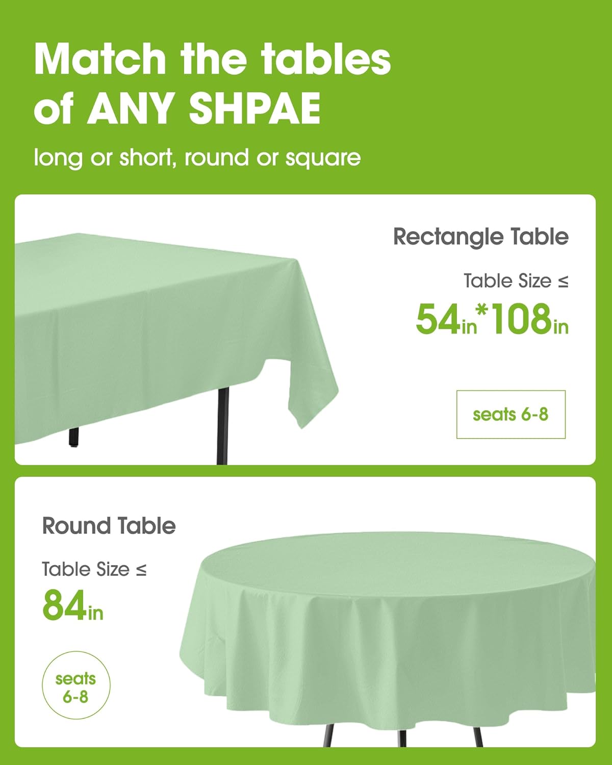 Pureegg Plastic Table Cloth Disposable 8 Pack, 54 x 108 Inch Table Cloths, Party, Picnic, Wedding, Decorative Tablecloths, Rectangle, White Plastic Cover, Leakproof & Sturdy, White