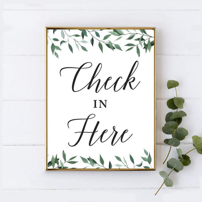 Andaz Press Wedding Party Signs, Natural Greenery Green Leaves, 8.5x11-inch, Bridal Shower Scavenger Hunt, 1-Pack - Colors D