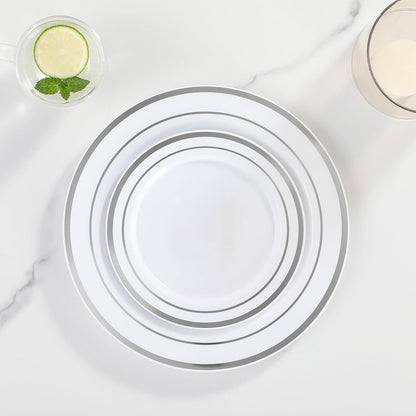 AOZITA 200 PCS White Plastic Plates, Premium Heavy Duty Disposable Plates for Party, 100 Dinner Plates & 100 Salad Dessert Plates, Sturdy Hard Plastic Dinnerware for Wedding, Events