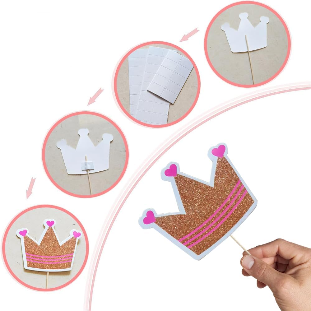 Birthday Photo Booth Props for Women or Girls,30pcs Rose Gold Glitter Funny Selfie Props for Bday Party Decoration Supplies