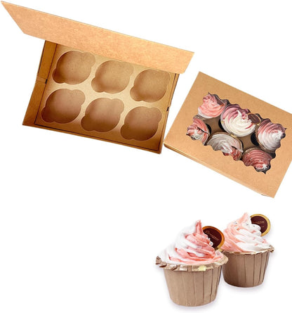 Bakepacker Auto-pop up 6 Cupcake Boxes with Window 20 Count Pink Box 9.4 x 6.1 x 3 inch Cupcake Carrier