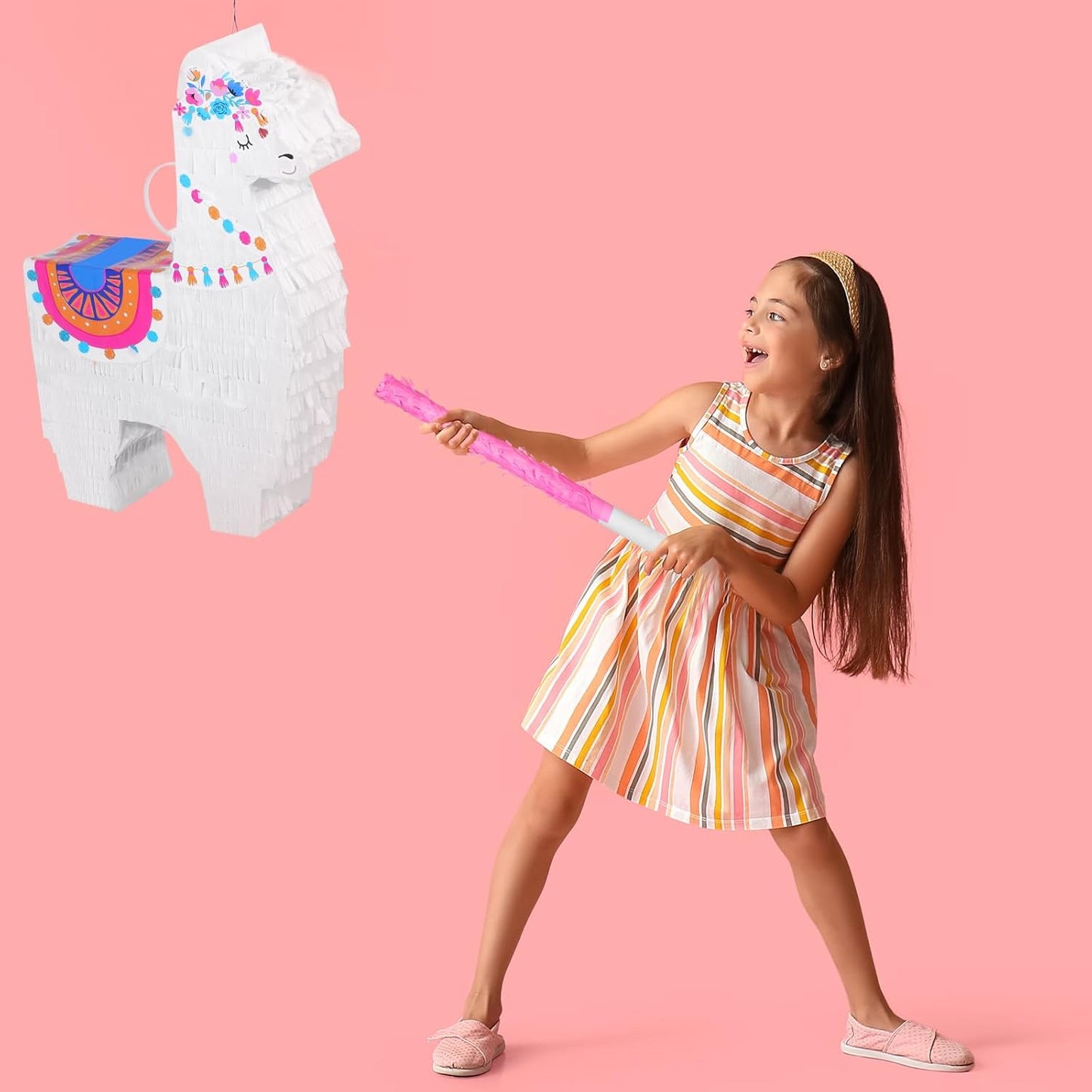 Wettarn Llama Piñata Fiesta for Mexican Fiesta Party Supplies, Includes Piñata Stick and Blindfold, Confetti for Kids Birthday Celebrations, Mexican Themed Party, 16 x 12 x 3 Inch