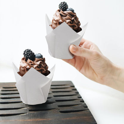 200pcs Tulip Cupcake Liners, Standard Greaseproof Paper Baking Cups Muffin Liners Holders Perfect for Bridal Showers, Baby Showers, Birthday Parties, Banquets, and Catering Events (Natural)