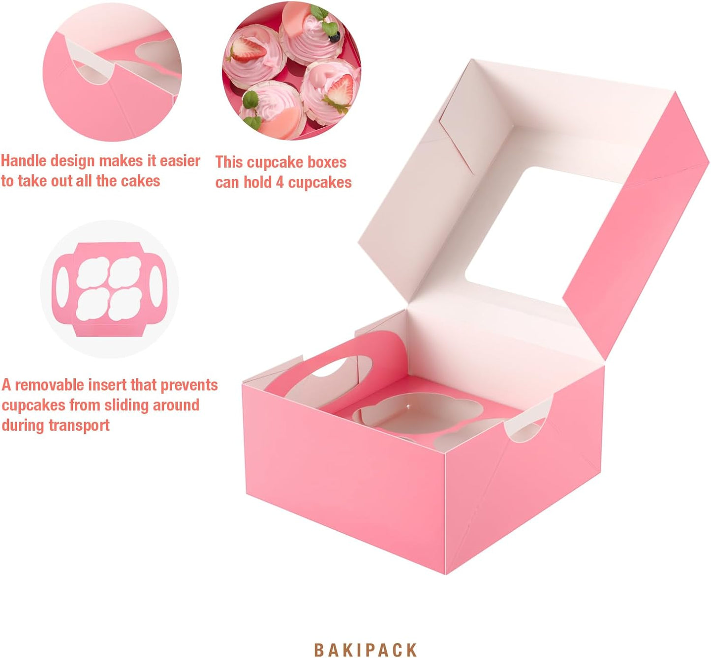 25 Pink Cupcake Boxes, Cupcake Boxes 6 Count with Window and Inserts, Mother's Day Cupcake Holders for Cupcakes, Muffins, Cookies