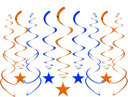 Blue Gold Star Hanging Swirl Decorations,Foil Streamers Ceiling Hanging Whirls Party Decorations,Pack of 20