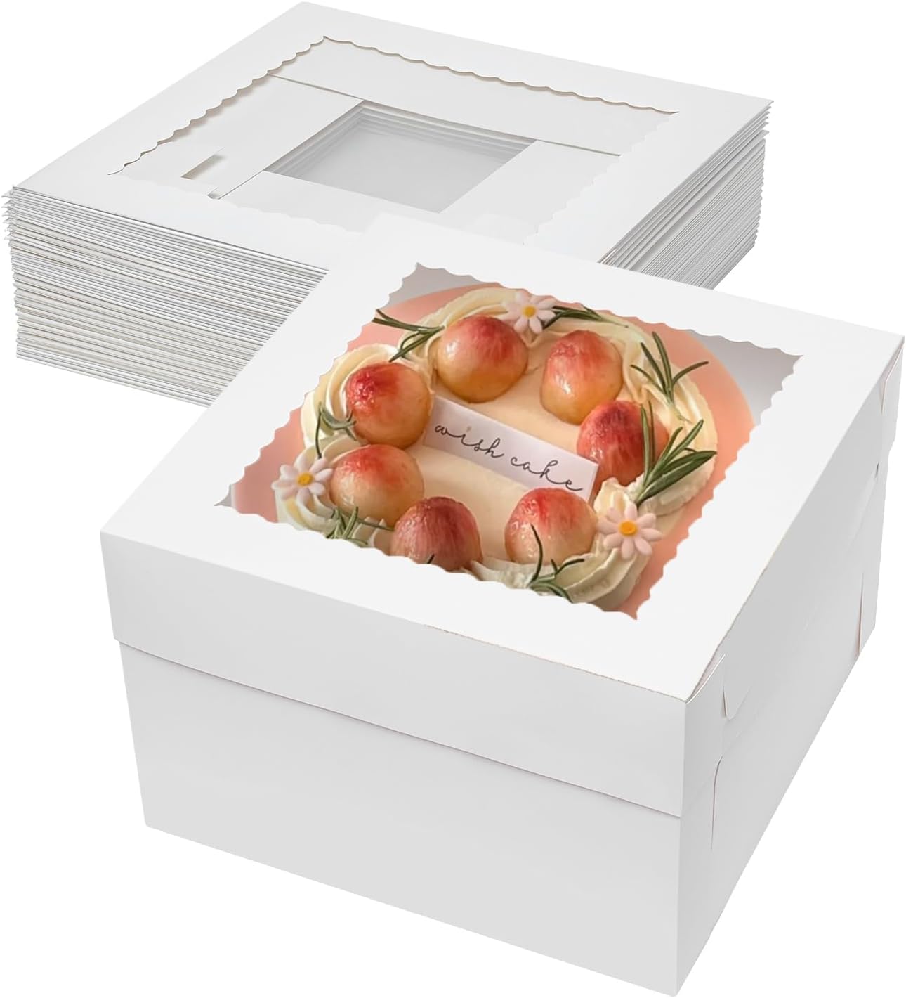 Mcfleet 16pcs Tall Cake Boxes 12x12x12 Bakery Boxes for Tier Cakes with Window 12 Inch White Large Cardboard Bakery Take Out Carrier Containers with Lids for Wedding, Birthday, Party