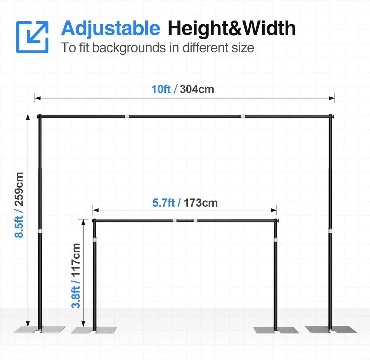 EMART Heavy Duty Backdrop Stand for Parties, 10x10 ft Pipe and Drape Adjustable Back Drop Stand Kit with Flat Base, Sturdy Photo Background Frame Diy Pole for Flower Wall Wedding Curtain