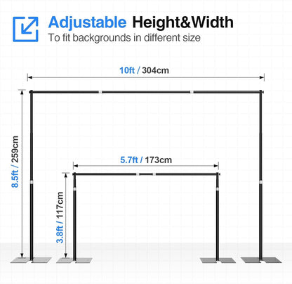 EMART Heavy Duty Backdrop Stand for Parties, 10x10 ft Pipe and Drape Adjustable Back Drop Stand Kit with Flat Base, Sturdy Photo Background Frame Diy Pole for Flower Wall Wedding Curtain