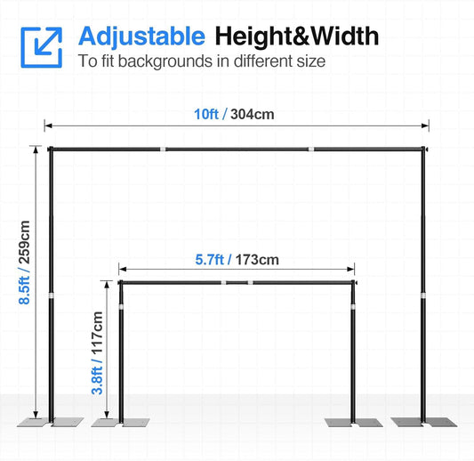 EMART Heavy Duty Backdrop Stand for Parties, 10x10 ft Pipe and Drape Adjustable Back Drop Stand Kit with Flat Base, Sturdy Photo Background Frame Diy Pole for Flower Wall Wedding Curtain