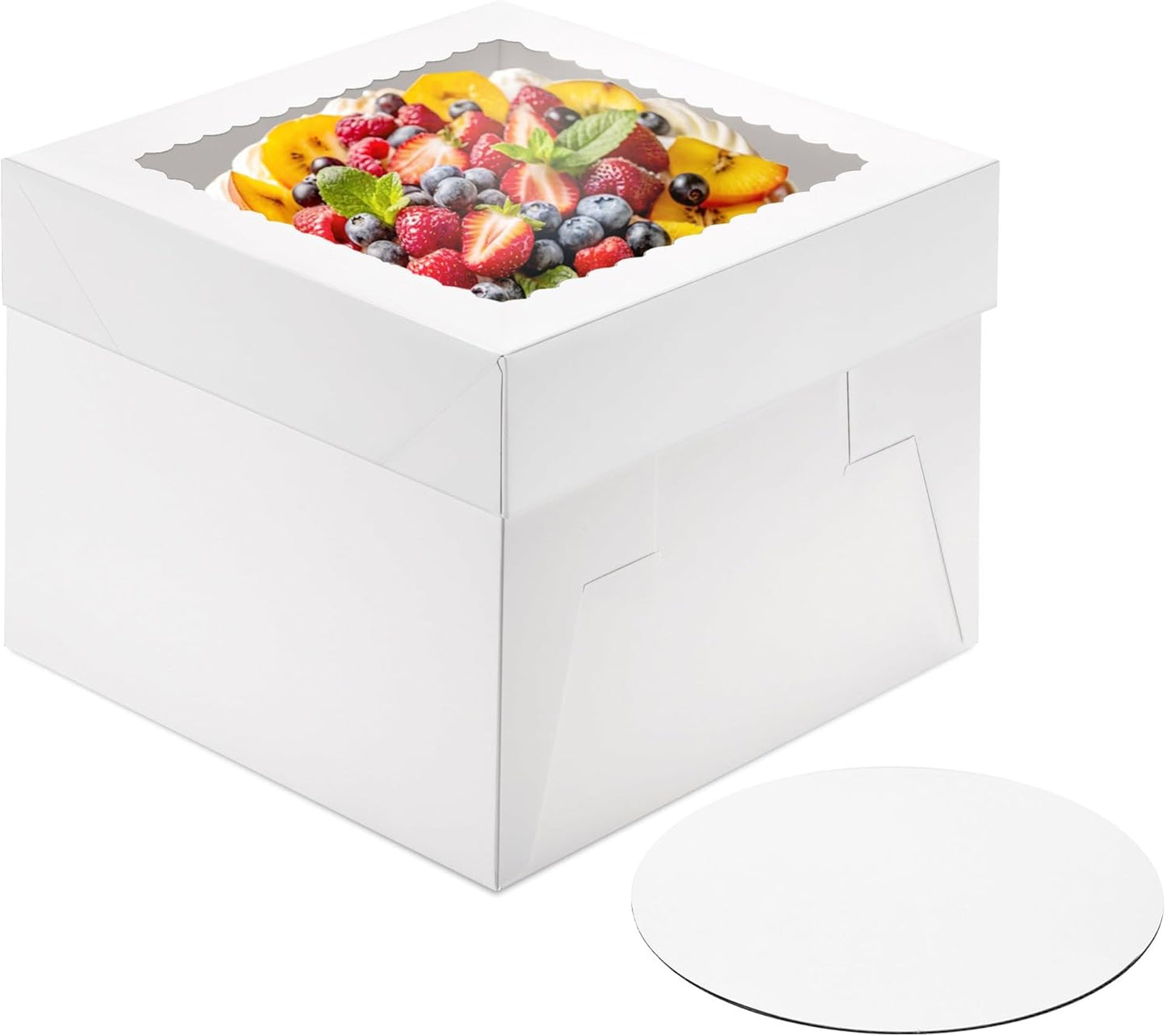 Cake Boxes with Window and Cake Boards, 8 x 8 x 8 Inches, 3 Pack, Disposable Bakery Containers for Wedding, Birthday, Party (8 inch)