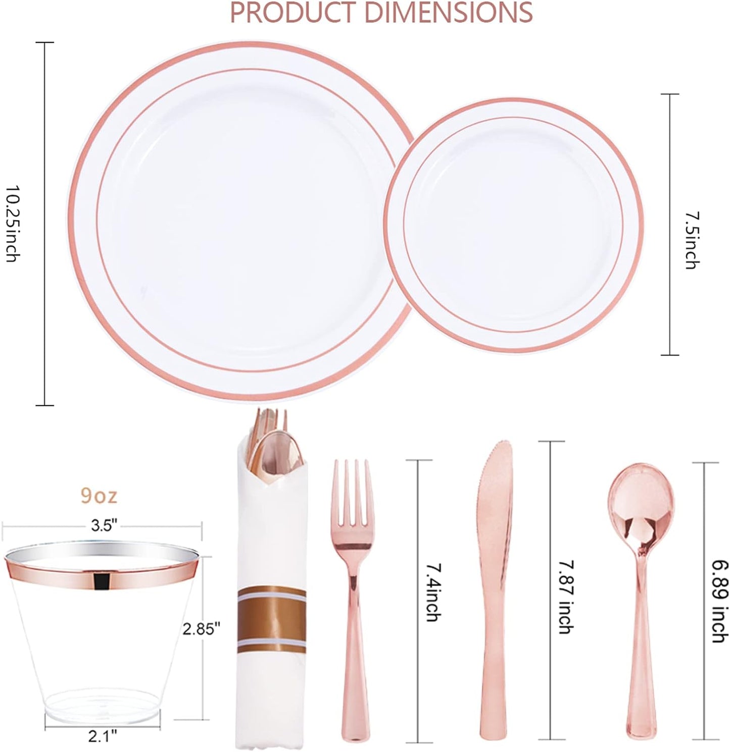 WELLIFE 350-Piece Gold Disposable Plates and Cutlery Set - Premium 10.25" Dinner Plates, 7.5" Dessert Plates, 9oz Cups & Cutlery for Weddings, Catering Events - 50 Guest Service - Elegant & Sturdy