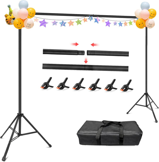 Hemmotop Backdrop Stand 10x8ft (WxH), Photography Background Stand for Parties, Adjustable Photo Backdrop Stands Kit for Wedding, Photo Booth, Party, Decoration, Balloon, Projector Screen