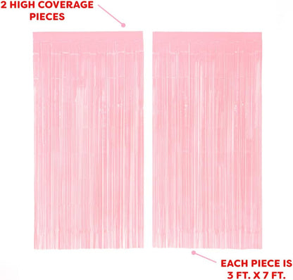 xo, Fetti Party Decorations Matte Pastel Pink Fringe Foil Curtain - Set of 2 | Bachelorette, Bridal Shower, Backdrop, Wedding, Birthday, Photo Booth