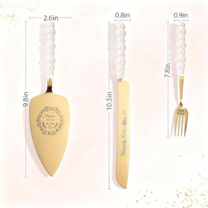 4 Piece Wedding Cake Cutting Set, Knife and Server with Forks, Elegant Wedding Cake Knife and Server Set for Bride and Groom(Gold)