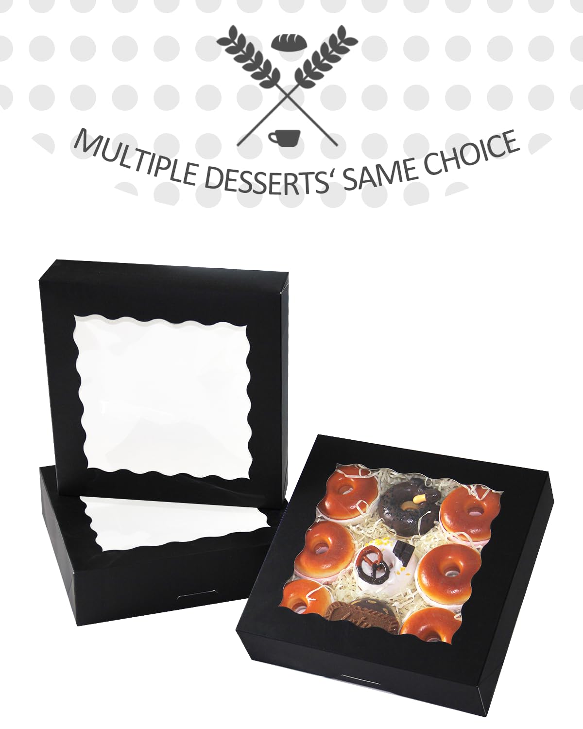 qiqee 8x8x2.5 Inch White Pastry Box With Window Donut Pie Boxes 12pcs Bakery Box (Auto-pop Up)