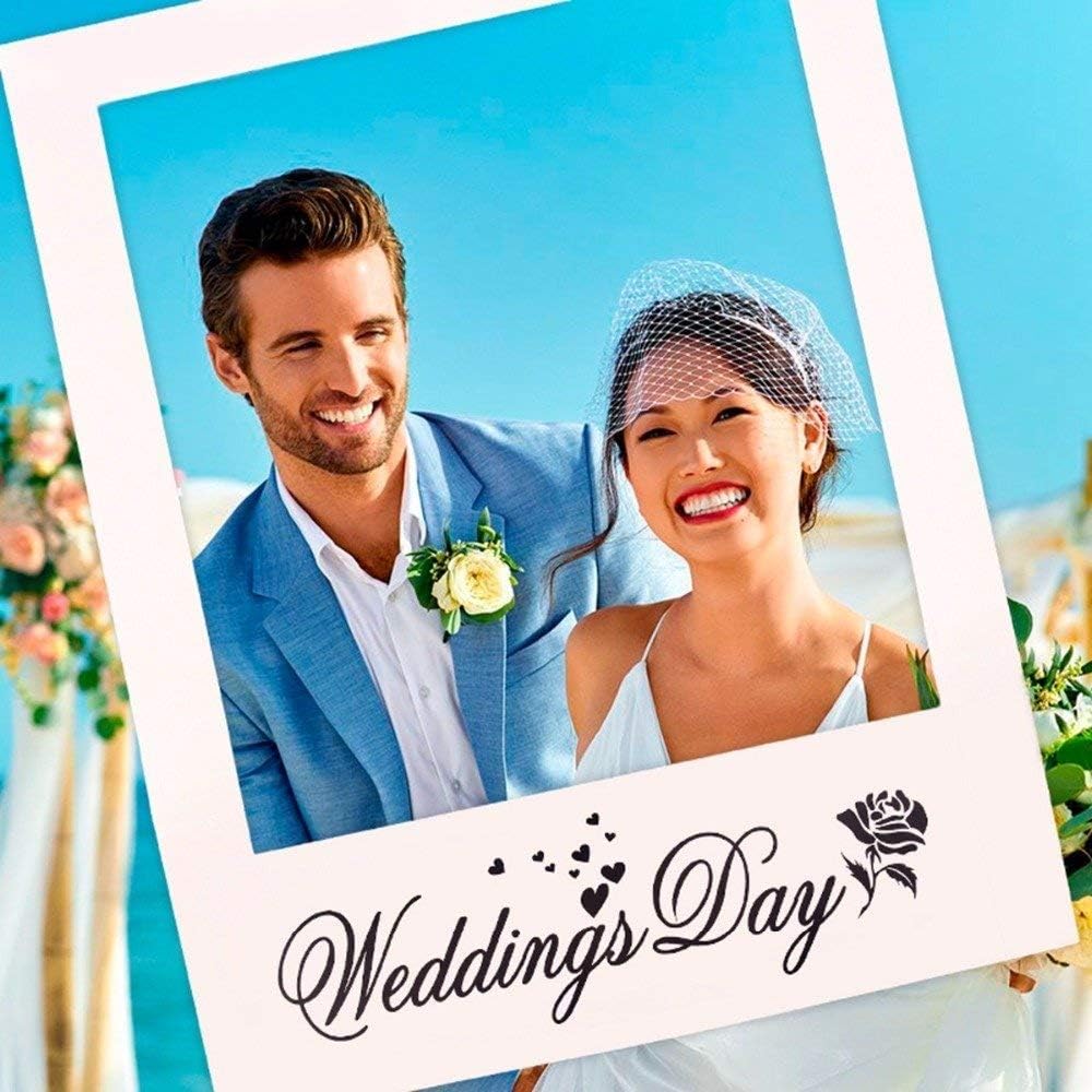 Photo Booth Prop, 1pcs Wedding Day Cardboard Photobooth Picture Selfie Frame (Wedding Day White)
