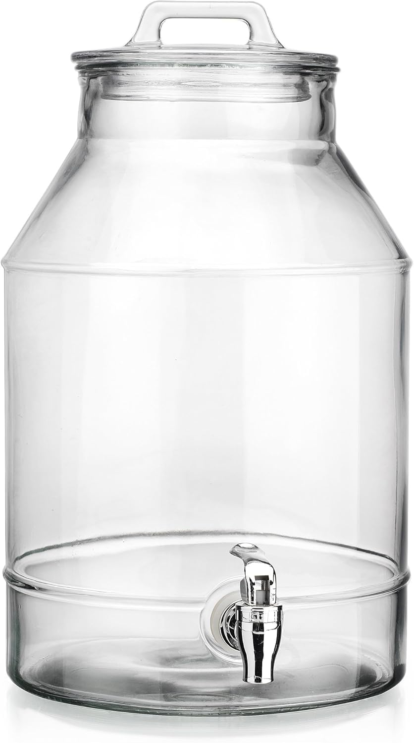 1.5 Gallon Glass Drink Dispenser for Parties 3 PACK Beverage Dispensers with Stand, Glass Water Jug Dispenser, with 18/8 Stainless Steel Spigot, Great for Party, Wedding, Picnic, BBQ Wicker Design