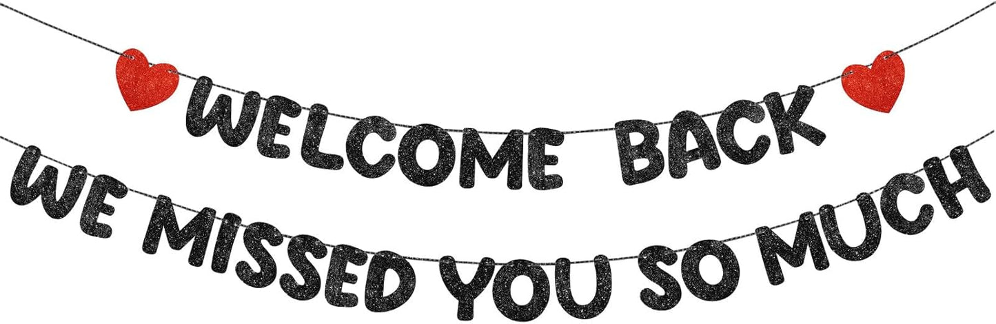 Fulmoon Pre Strung Welcome Back We Missed You So Much Banner, NO DIY, Glitter Welcome Home Celebration Decorations Family Gathering, Back to School, Military Homecoming Decoration(Dark Blue)