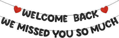 Fulmoon Pre Strung Welcome Back We Missed You So Much Banner, NO DIY, Glitter Welcome Home Celebration Decorations Family Gathering, Back to School, Military Homecoming Decoration(Dark Blue)