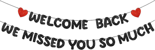 Fulmoon Pre Strung Welcome Back We Missed You So Much Banner, NO DIY, Glitter Welcome Home Celebration Decorations Family Gathering, Back to School, Military Homecoming Decoration(Dark Blue)
