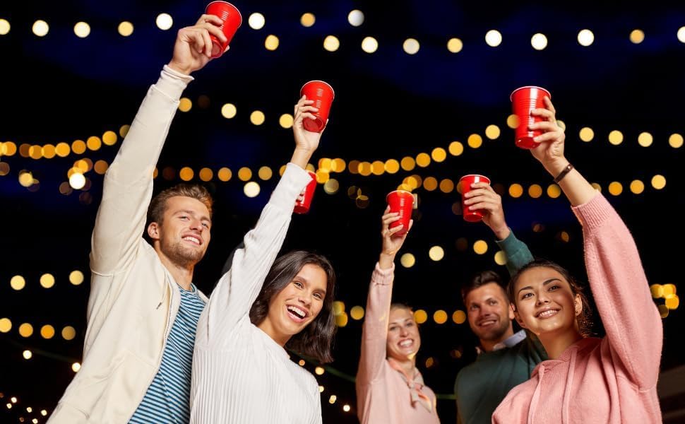 DecorRack 20 Party Cups 12 oz Disposable Plastic Cups for Birthday Party Bachelorette Camping Indoor Outdoor Events Beverage Drinking Cups (Black, 20)