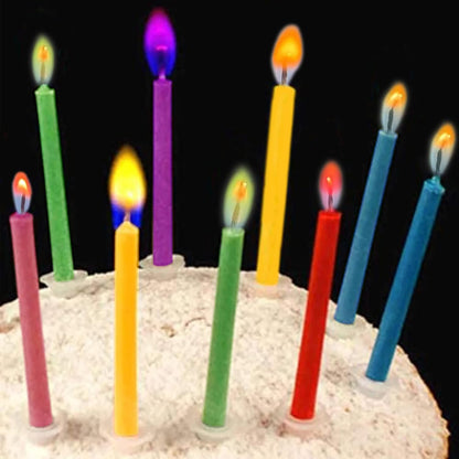 Colorflame Multicolor Birthday Cake Candles Happy Birthday Candles Colorful Candles Holders Party Gathering, Unscented (12pcs)