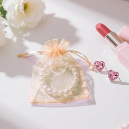 joycraft 50Pcs Organza Bags, 2x3 inch Gift Favor Bags, White Wedding Favor Bags, Jewelry Pouches with Drawstring, Mesh Bags Drawstring for Jewelry, Festival, Makeup, Candy, Desserts