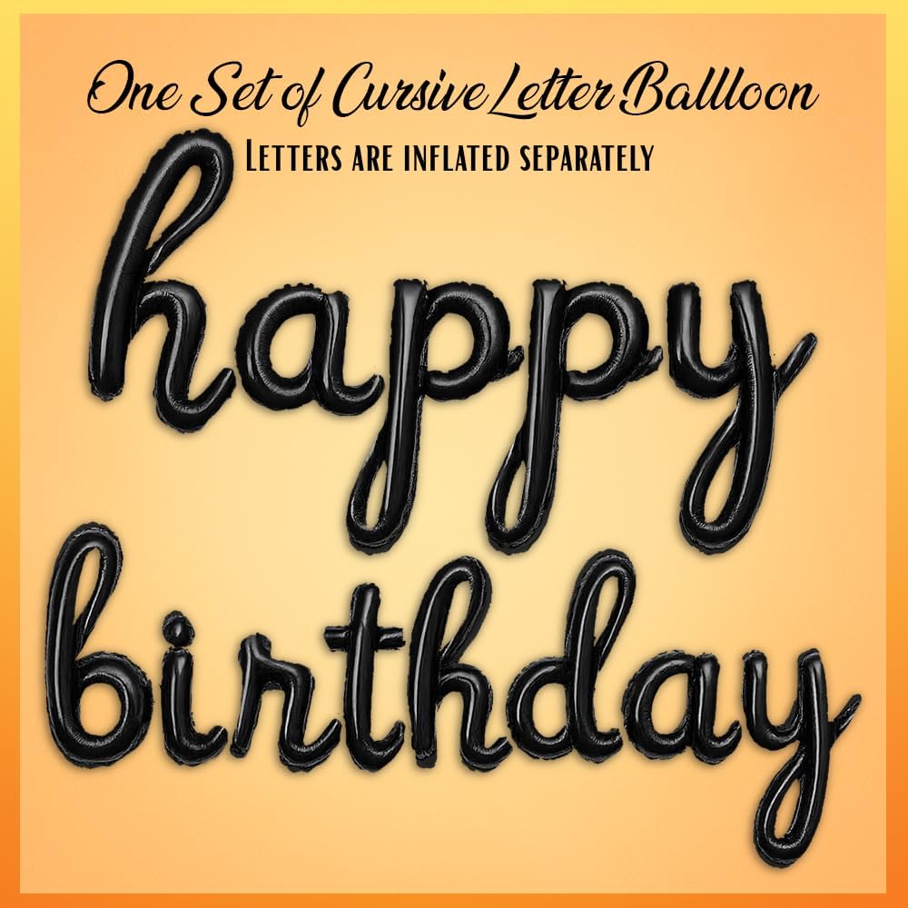 Gold Happy Birthday Balloons Banner | Script/Cursive Gold Letter Balloon Sign for Birthday Party Decor/Decoration | Foil Mylar Happy Birthday Banner