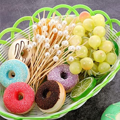 Blulu 200 Pack Cocktail Picks Fancy Toothpicks for Appetizers 4.7 Inch Pearl Cocktail Skewers for Drink Bamboo Flavored Stick Charcuterie Fruit Food Accessories Birthday Wedding Party Decor