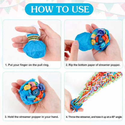 No Mess Streamers,16 Pack Hand Throw Streamers Colorful Party Streamer Poppers No Mess Confetti Poppers Party Poppers for Graduation Birthday Wedding Retirement Celebrations Baby Shower Party Favors