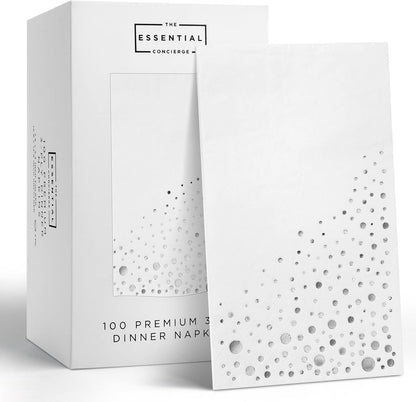 Stylish Gold Dinner Napkins, 100 White and Gold Napkins, Disposable Party Napkins, 7.5x4.25 Inch Wedding Napkins for Reception, 3-Ply Dinner Napkins, Disposable Napkins for Party, Gold Paper Napkins