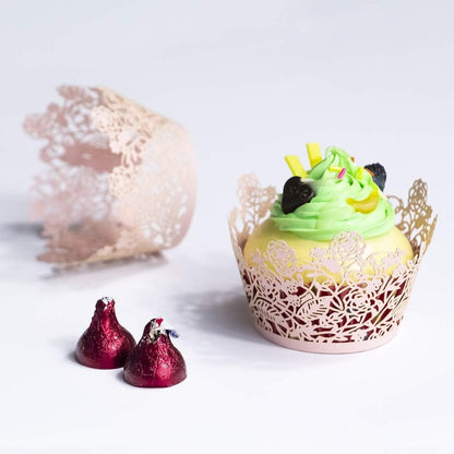 YOZATIA 60pcs Black Rose Lace Cupcake Wrappers Holders, Laser Cut Cupcake Liners Decorative Liners for Wedding Party Birthday Cake Decoration Supplies