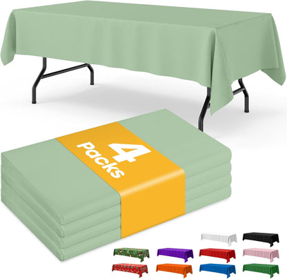 Niuara White Plastic Table Cloth - 4 Pack 54" × 108" Rectangle Disposable Tablecloths for 6FT Tables, Table Cover for Party, Holiday & Gathering Use