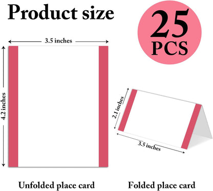 25 Pack Pink Plaid Bow Place Cards, Editable Name Cards for Table Setting, Tent Cards Food Label for Dinner Party, Bridal Shower, Wedding, Baby Shower and Events -T30
