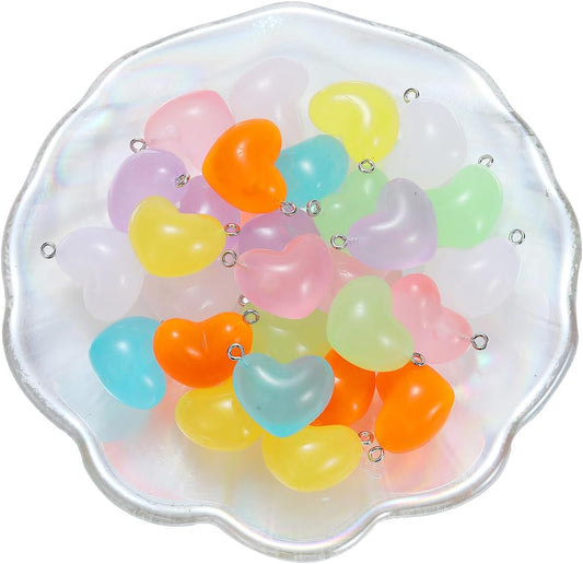 LUBINGSHINE 30pcs Glowing Solar Luminous Star Heart Moon Charms, Mixed Resin Glow in The Dark Star Pendant for DIY Jewelry Craft Making Party Decoration