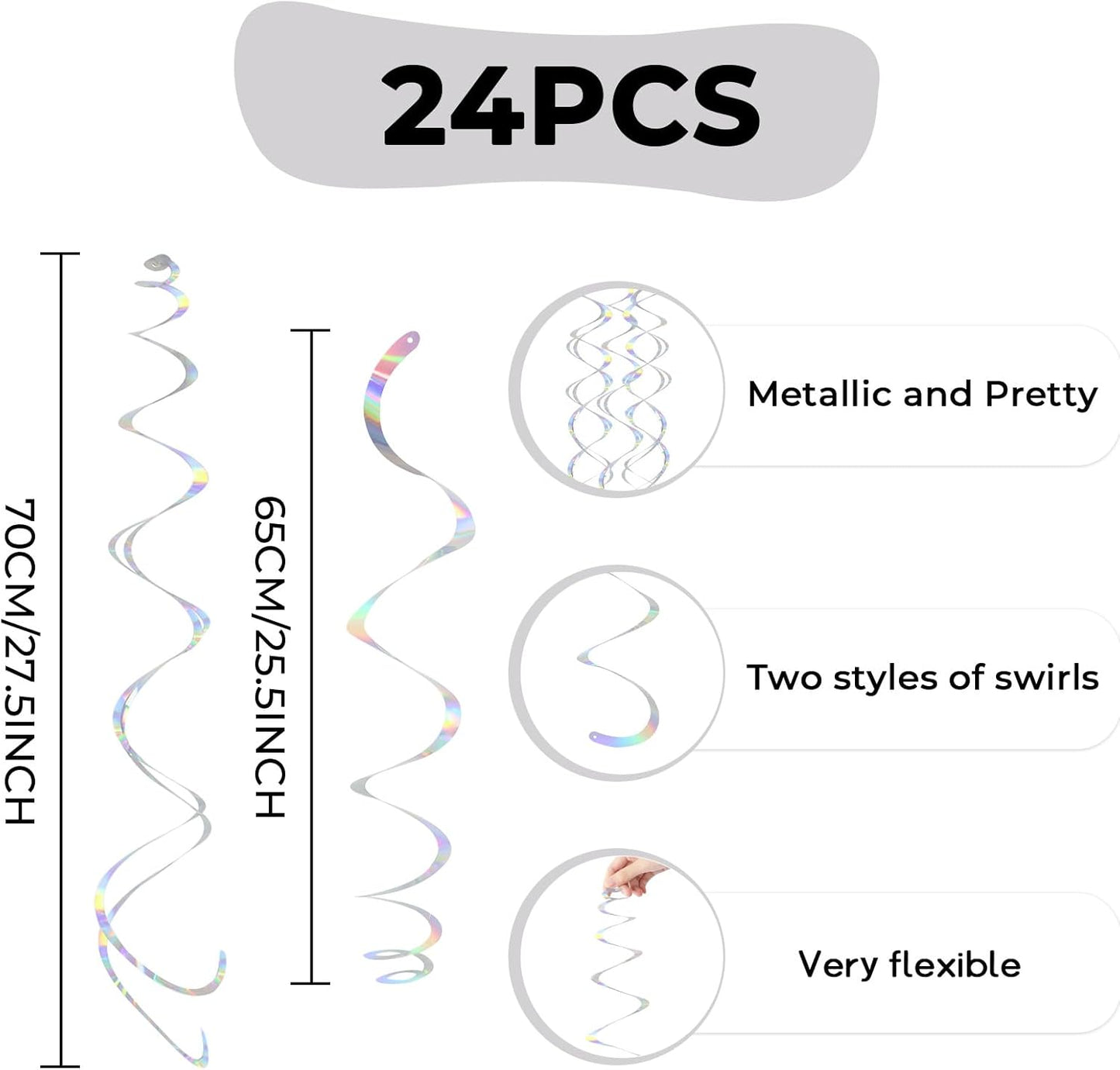 24 PCS Pink Hanging Swirl, Sparkle Ceiling Hanging Decorations, Plastic Streamer Party Decorations with Double-Swirls and Single-Swirls for Birthday Decorations, Easter, Graduation, Baby Shower