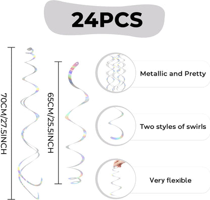 24 PCS Pink Hanging Swirl, Sparkle Ceiling Hanging Decorations, Plastic Streamer Party Decorations with Double-Swirls and Single-Swirls for Birthday Decorations, Easter, Graduation, Baby Shower