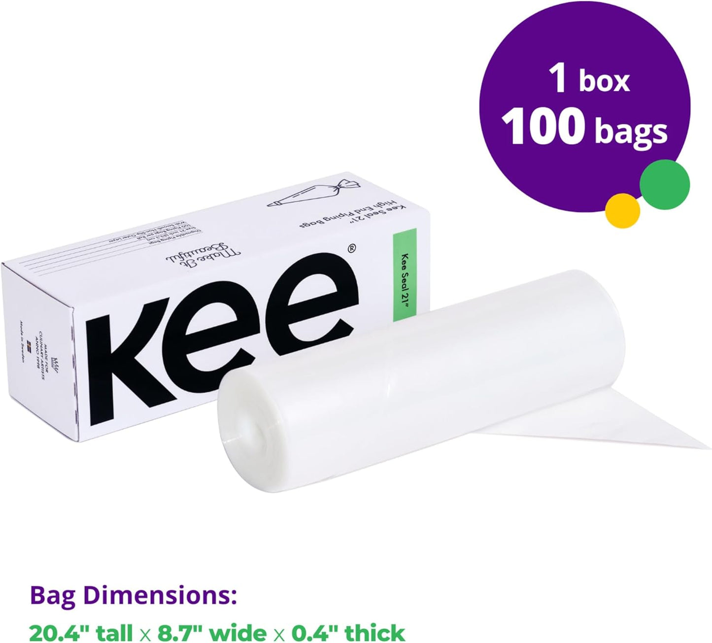 KEE-SEAL Disposable Pastry Bags, Piping Bag with Grip Tight Outer Surface, Smooth-Flow Interior, Easy Tear Perforation, Convenient Dispenser Box, 18-Inch, Clear