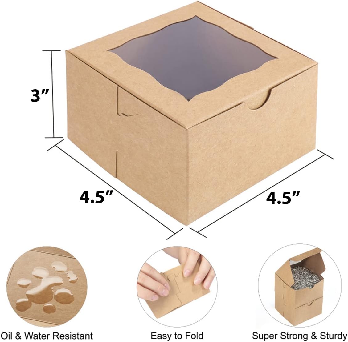 Cookie Boxes with Window 4.5x4.5x3 Inch-50 Pack,White Bakery Boxes,Mini Treat Boxes for Mini Bundt Cake and Individual Cheesecakes