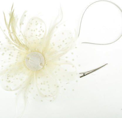 DRESHOW Fascinators Hat Flower Mesh Ribbons Feathers on a Headband and a Clip Tea Party Headwear for Girls and Women - Colors B