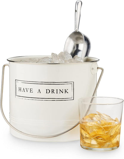 Twine Farmhouse Ice Bucket with Scoop - Beverage Tub Wrapped with Rope for Parties - Galvanized Metal Bucket Cooler & Drink Tub Holds 1 Gallon