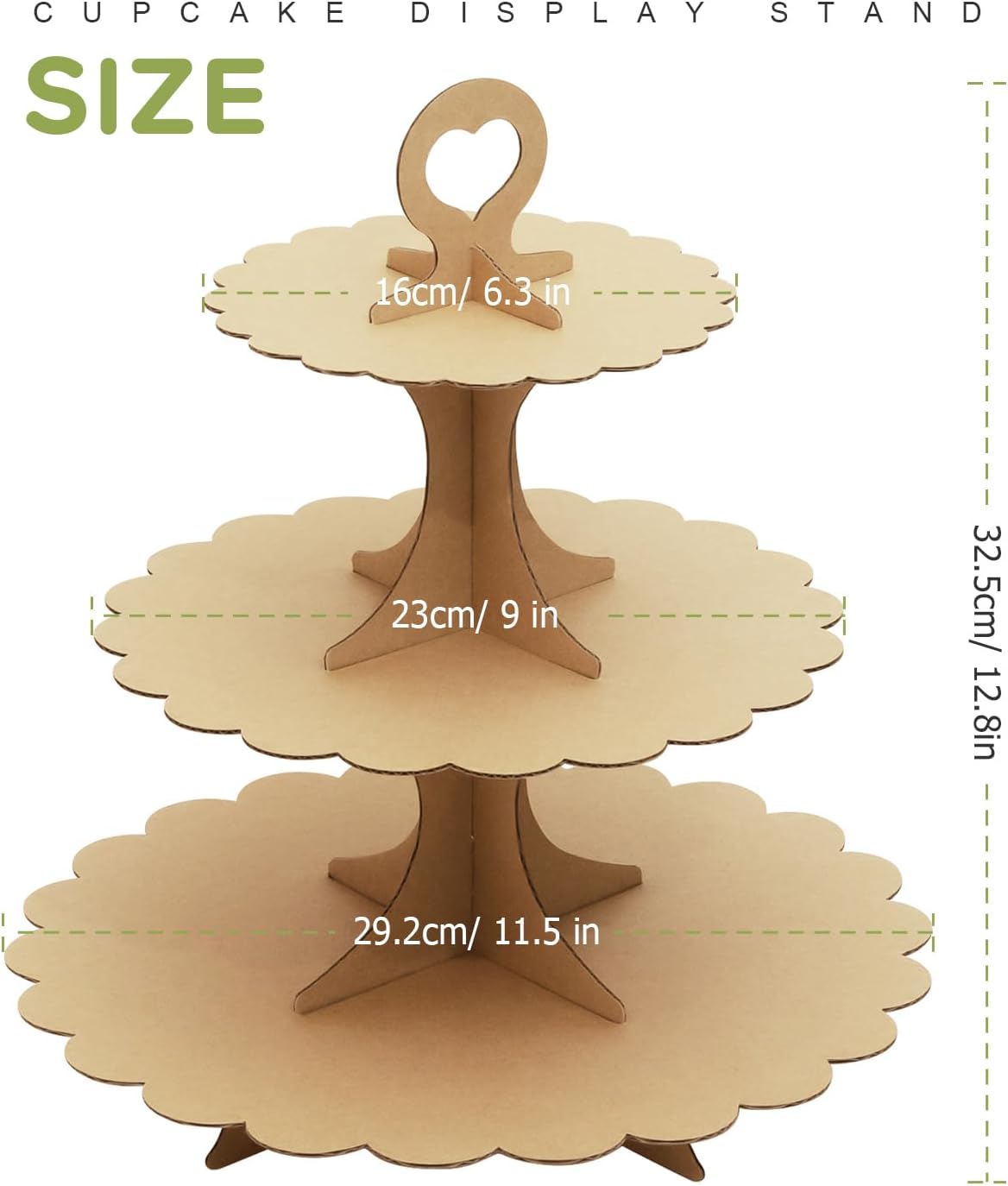 White Cupcake Stand Tower, 3-Tier Cardboard Dessert Display with Heart Handle,Perfect for Birthday Baby Shower Wedding Tea Party Graduation, Easy 60-Second Assembly, Holds 12+Cupcakes (1-Pack)
