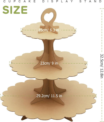 White Cupcake Stand Tower, 3-Tier Cardboard Dessert Display with Heart Handle,Perfect for Birthday Baby Shower Wedding Tea Party Graduation, Easy 60-Second Assembly, Holds 12+Cupcakes (1-Pack)