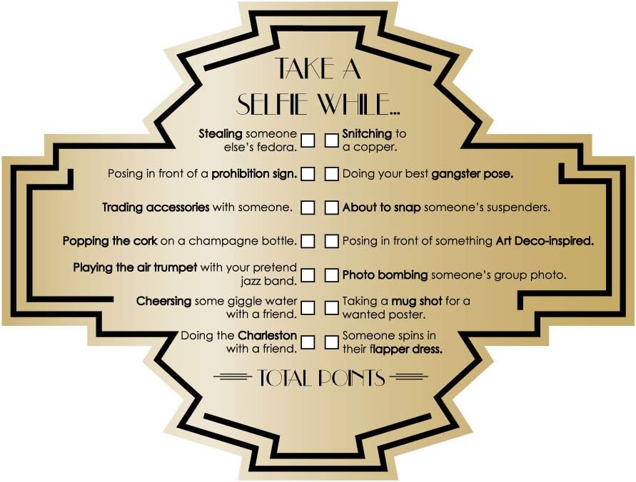 Big Dot of Happiness Roaring 20's - Selfie Scavenger Hunt - 1920s Art Deco Jazz Party Game - Set of 12