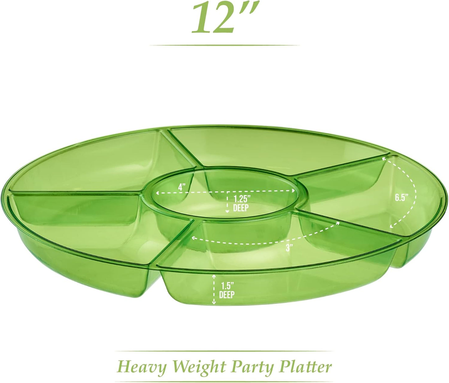 Plasticpro 6 Sectional Round Plastic Serving Tray/Platters Clear Pack of 2