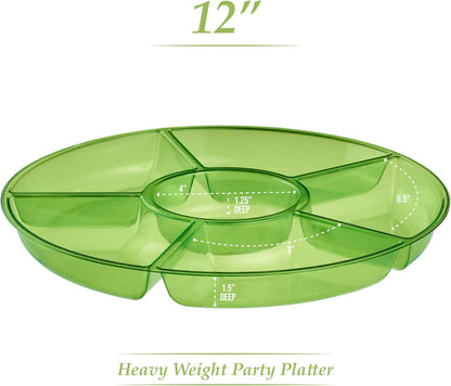 Plasticpro 6 Sectional Round Plastic Serving Tray/Platters Clear Pack of 2